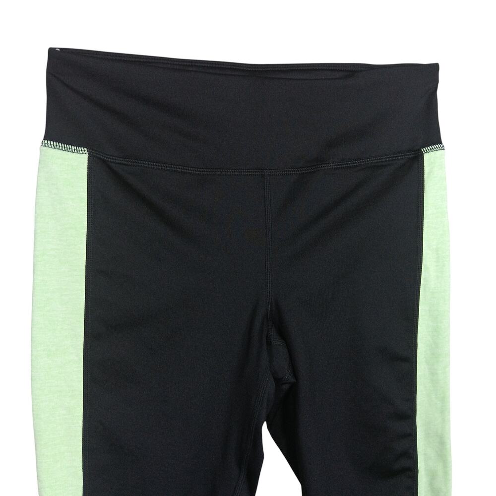 Ideology Capri Leggings Size M Black Green Neon Panels on Sides Waistband Pocket - Picture 4 of 9